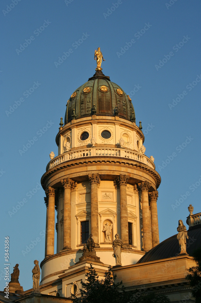 Berlin: French Cathedral on Gendarmenmarkt in the evening sun