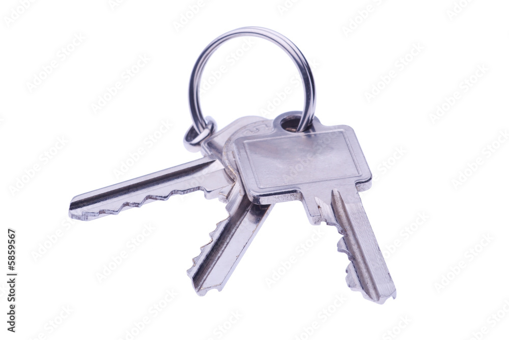 set of keys on key-ring isolated on white set of keys on key-ring isolated on white