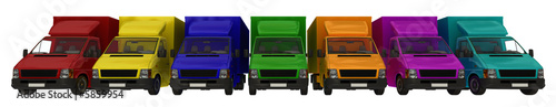 Photos An array of multi-coloured delivery vehicles.
