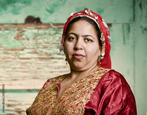 Portrait of a Muslim Woman in an Ornate Head Scarf