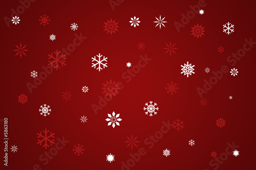 Red, White Snowflakes On Red, Winter Snow Background