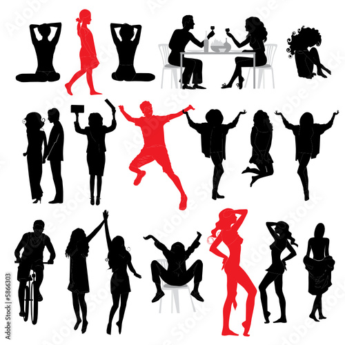 Silhouettes of people: business; family; sport; fashion; love