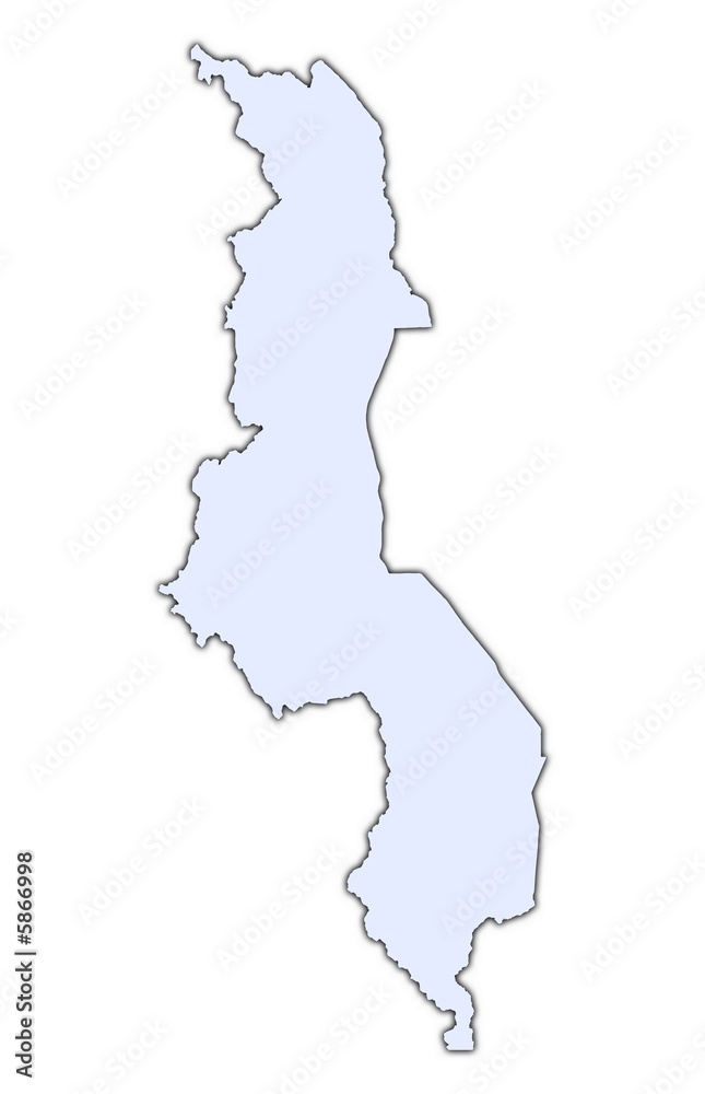 Malawi light blue map with shadow Malawi light blue map with shadow