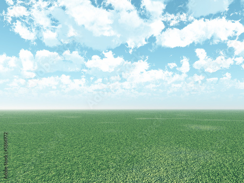 Beautiful spring landscape with puffy clouds