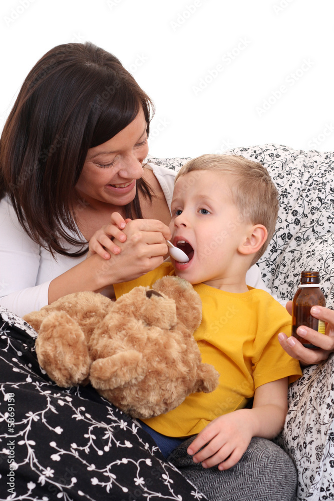 4 years old boy and his mother - flue season 4 years old boy and his mother - flue season