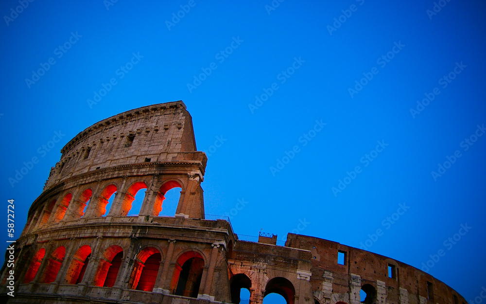 The colosseum in Rome, Italy, at dusk