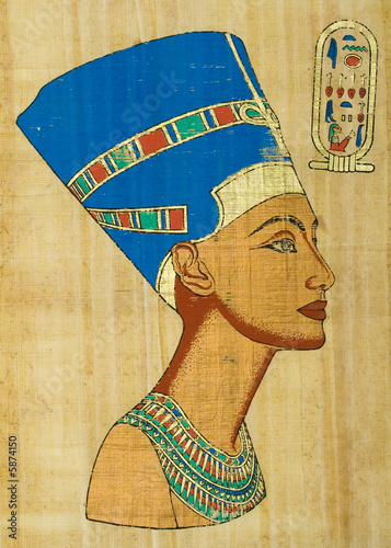 Fotomurale Egyptian papyrus with portrait Nefertiti