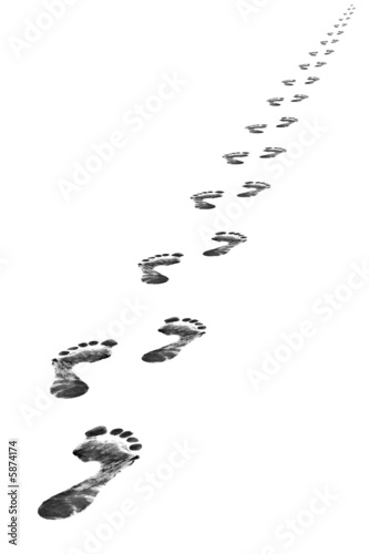 Foot steps, isolated on whine background