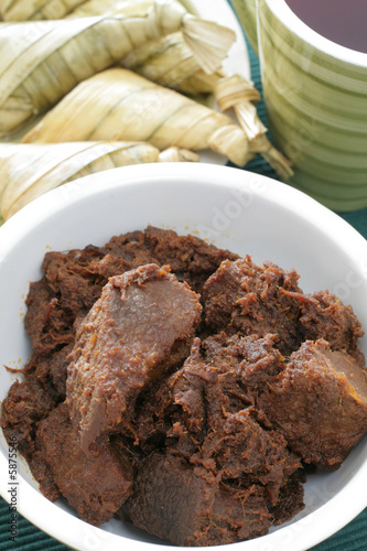 A dry curried and spiced ‘Rendang Tok’ of Malay origins 