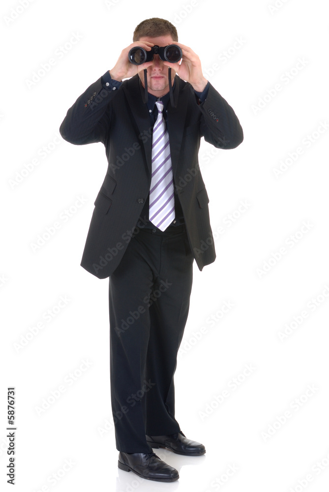 Handsome young successful businessman, binoculars Handsome young successful businessman, binoculars