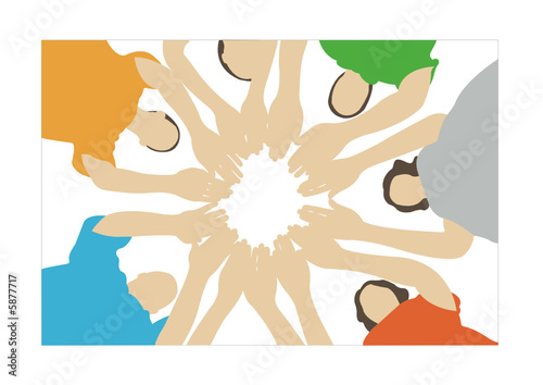 Seven friends have connected hands vector