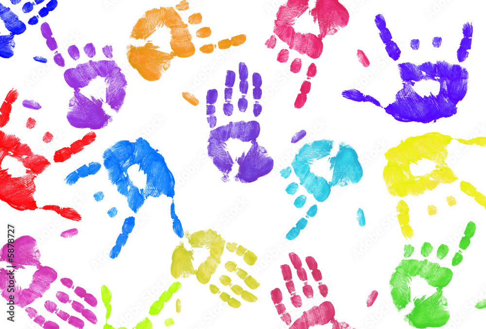 multi colored expressive hand print background on white multi colored expressive hand print background on white