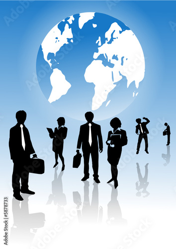 Business team and world