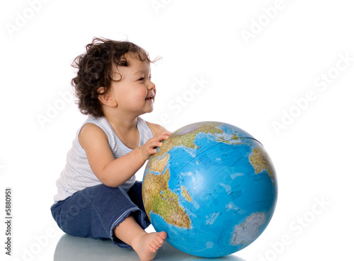 Baby with globe.