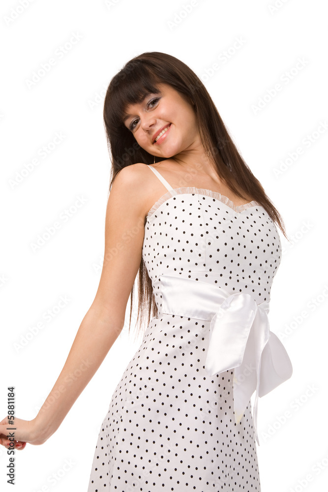 pretty woman in white dress on white background pretty woman in white dress on white background