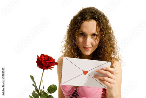 Loveletter and red rose from a lovely girl photo