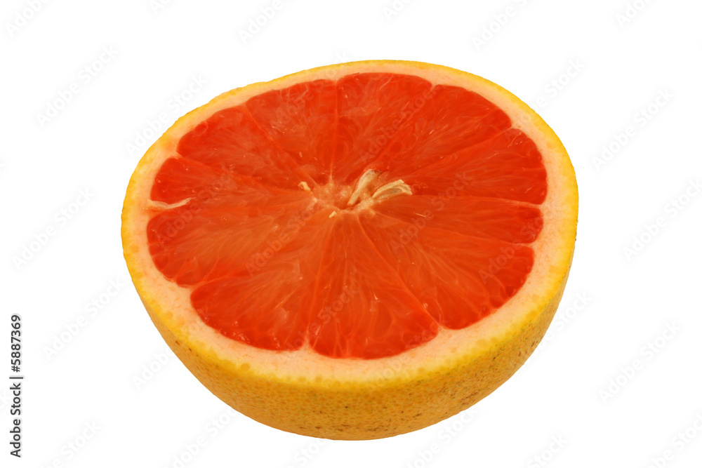 Isolated pink grapefruit half on white