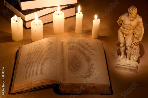 Still-life with an old Latin book of Aeneid