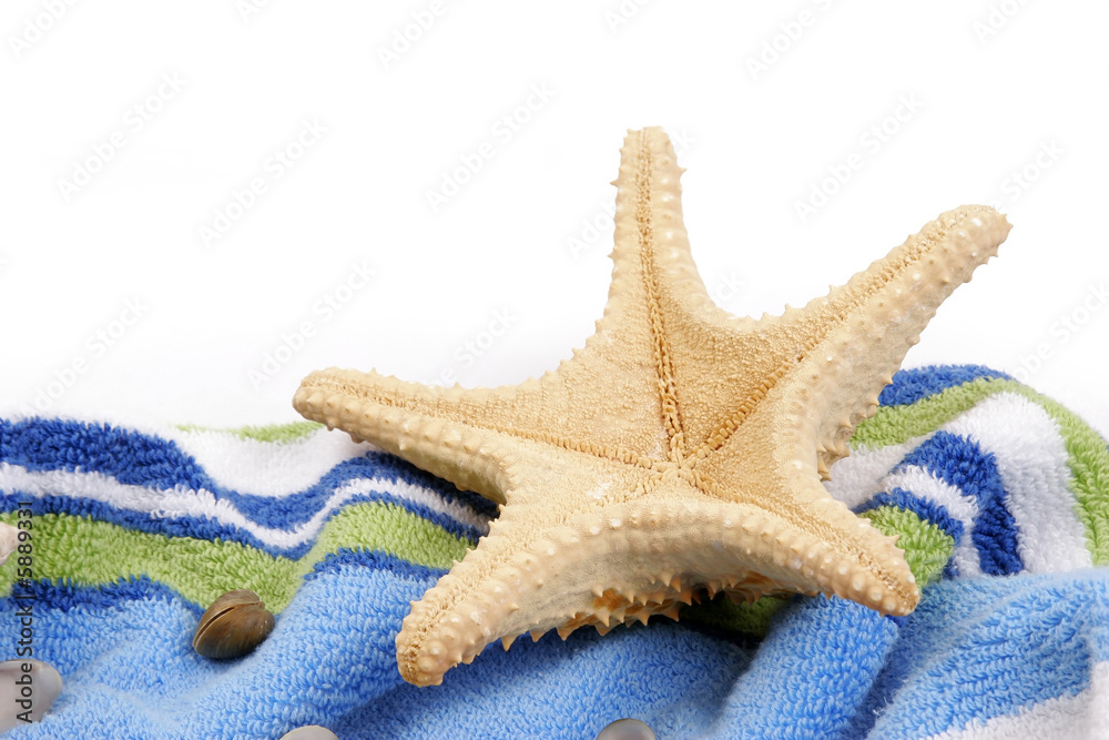 Beach towel with star fish and sea shells Beach towel with star fish and sea shells
