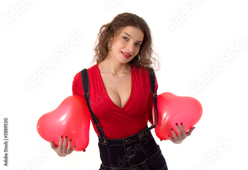 attractiv girl holding hearts photo