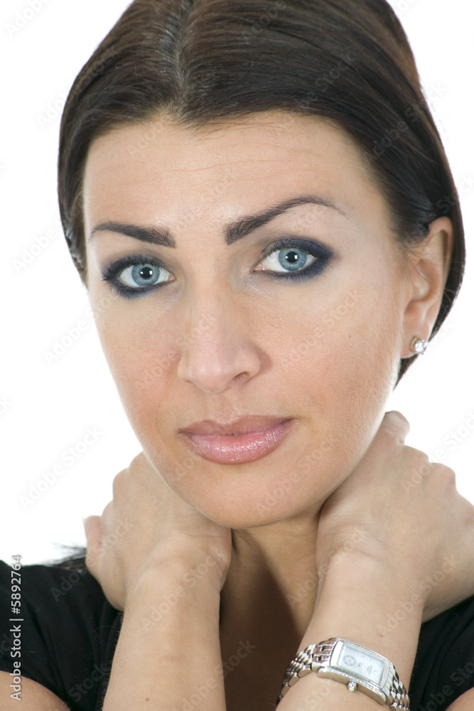 portrait of the brunette with blue eye on insulated background portrait of the brunette with blue eye on insulated background