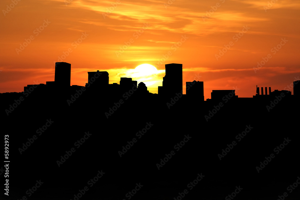 Baltimore Inner Harbor skyline at sunset