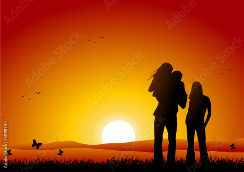 Family at sunset