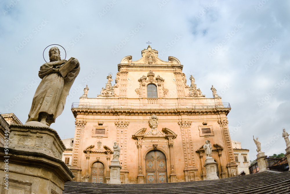 Modica baroque duomo holy Peter  statue apostle