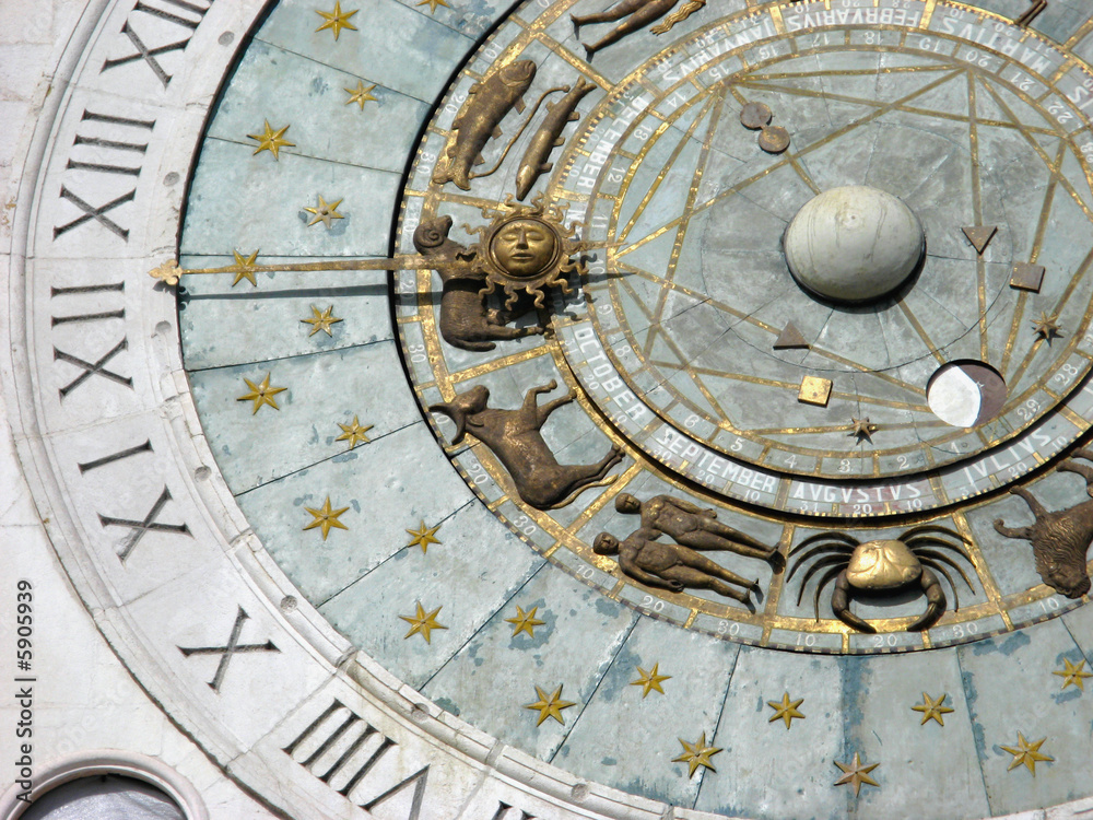 Ancient Zodiacal Clock Detail in Padua, Italy