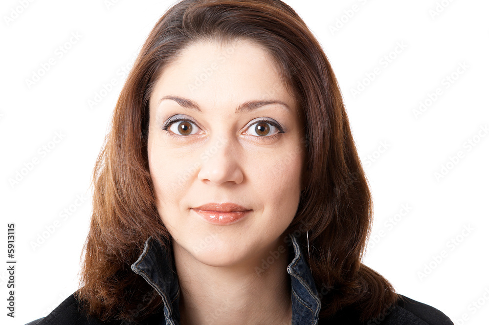 Dark-haired woman isolated at the white background Dark-haired woman isolated at the white background