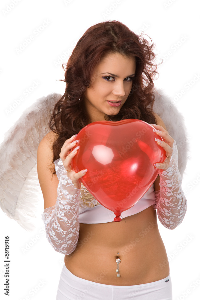 Sexy Woman Dressed As Angel With Red Balloon ภาพถ่ายสต็อก Adobe Stock