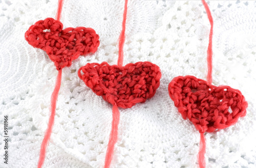  hearts with wool, done on a crochet hook