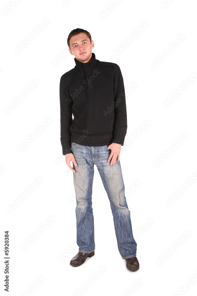 Man in black shirt standing Man in black shirt standing