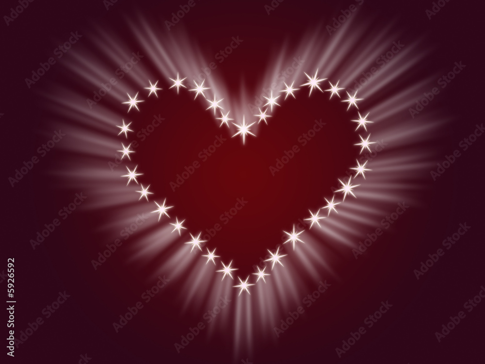 shining heart drawing by white stars with rays of light