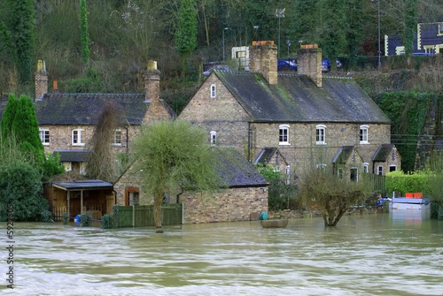 Flood water in the Ironbridge Gorge Shropshire, England