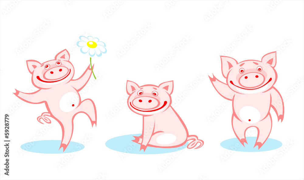 Three cheerful pigs