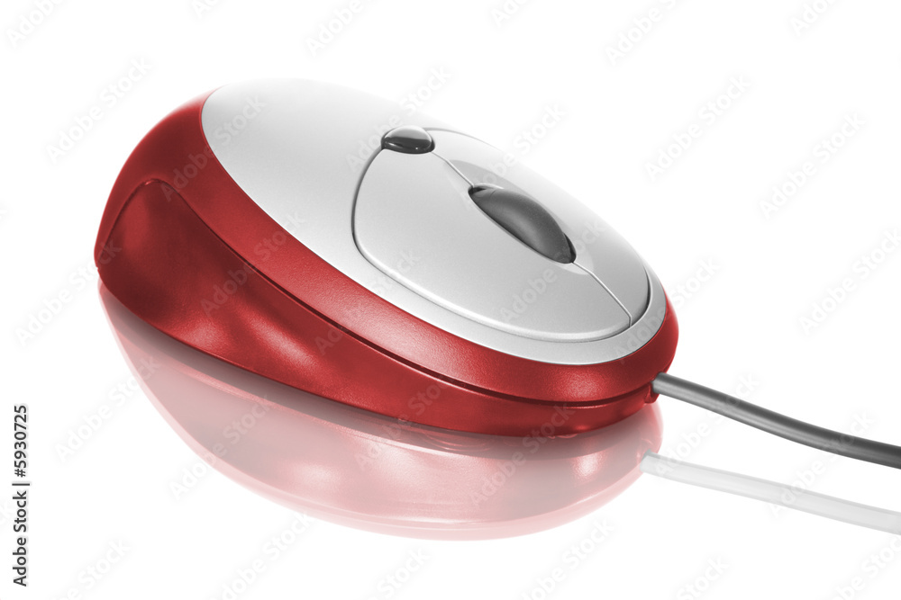 Red computer mouse isolated on white with reflection Red computer mouse isolated on white with reflection