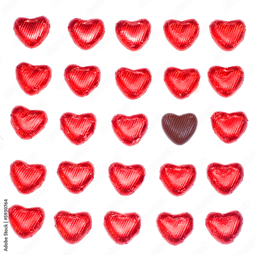 one different chocolate between the red hearts