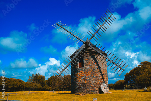 windmill in a green field in Britany (France) photo