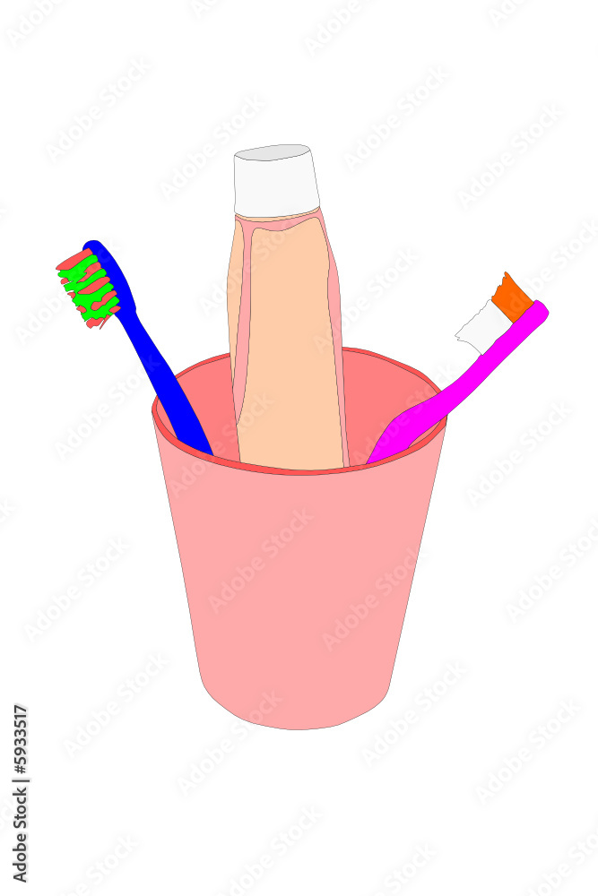 vector Toothbrushs in cup with toothpaste vector Toothbrushs in cup with toothpaste