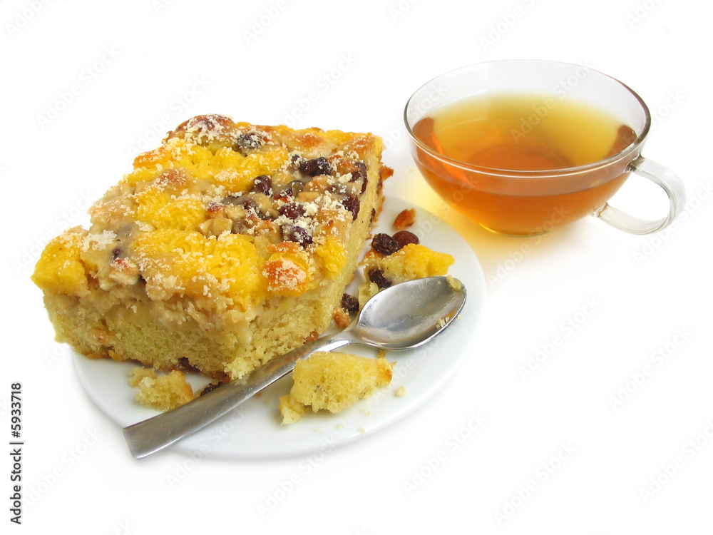 Slice of pie with raisins on white background Slice of pie with raisins on white background