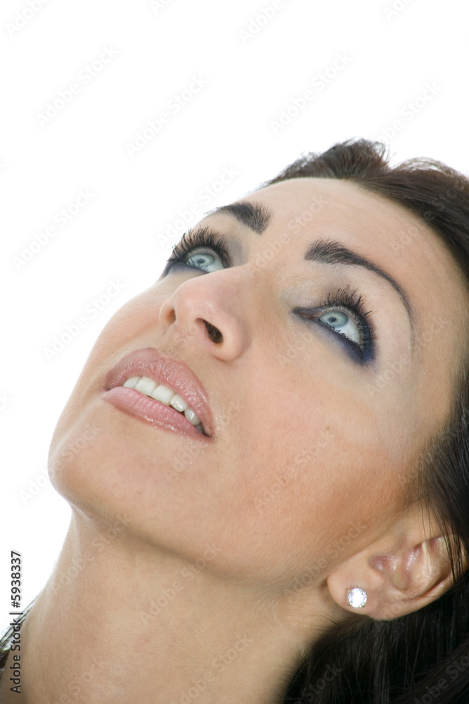 portrait of the brunette with blue eye on insulated background