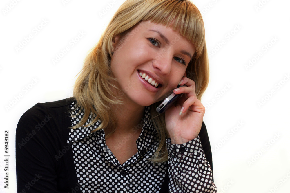 young woman with mobile phone is smiling in office young woman with mobile phone is smiling in office