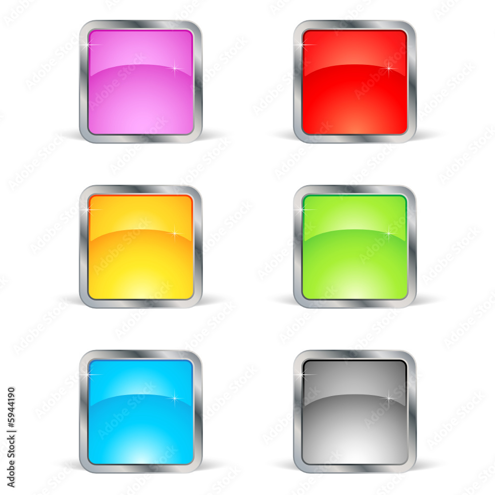 Lot de 6 icônes colorés avec contour métal Lot de 6 icônes colorés avec contour métal