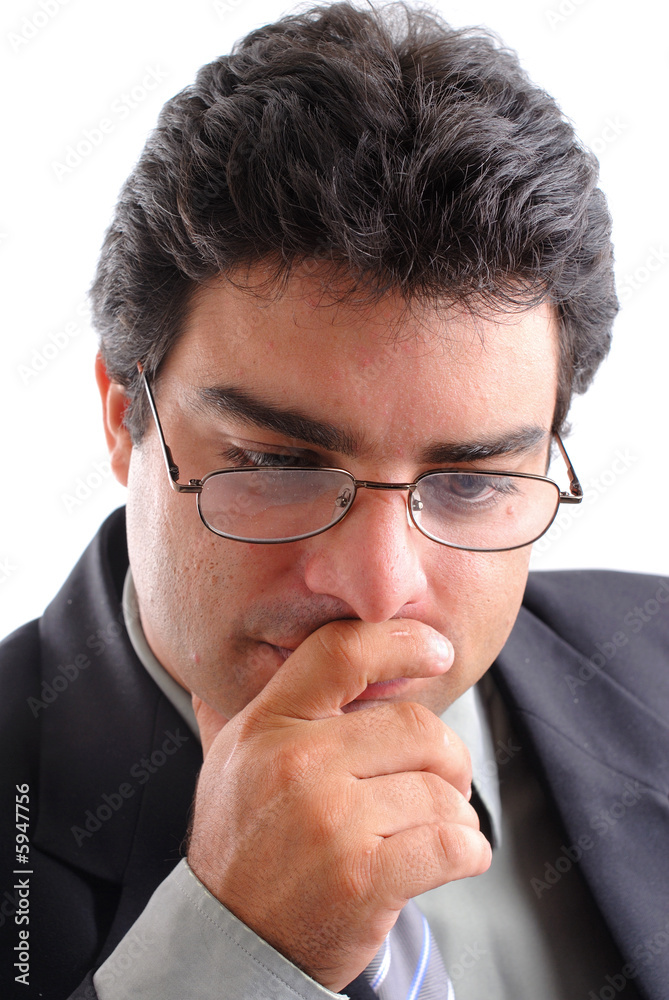 Portrait of a Businessman Thinking on white . Portrait of a Businessman Thinking on white .