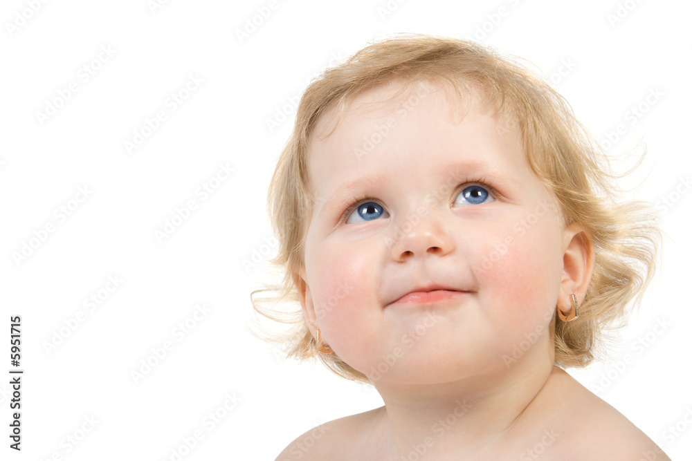 Close-up happy pretty baby portrait . Isolate on white. Close-up happy pretty baby portrait . Isolate on white.