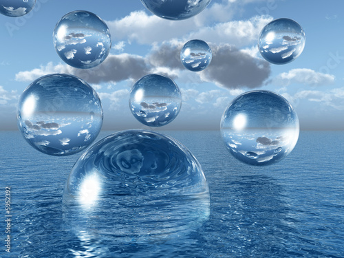 Rising water balls - digital artwork.