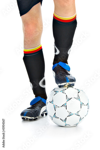 soccer player with ball isolated on white background