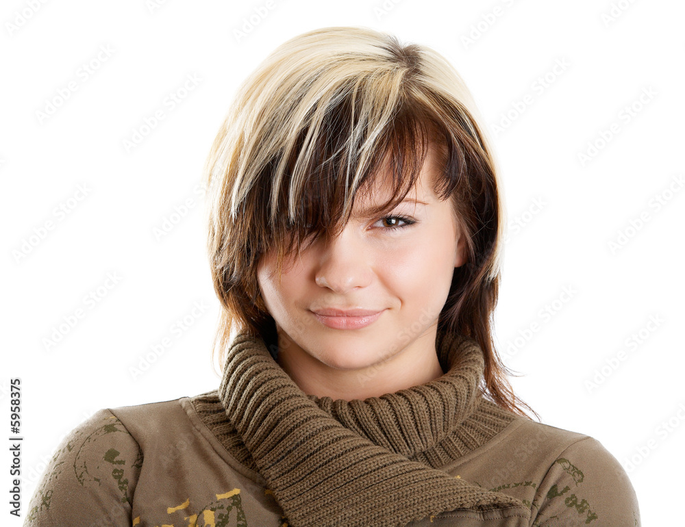 Smiling young pretty woman on white background Smiling young pretty woman on white background