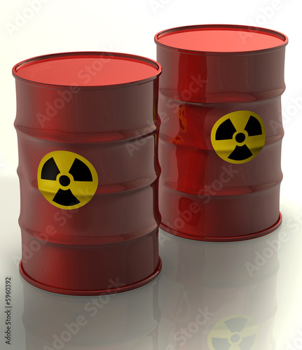 3d concept illustation of two radioactive barrels